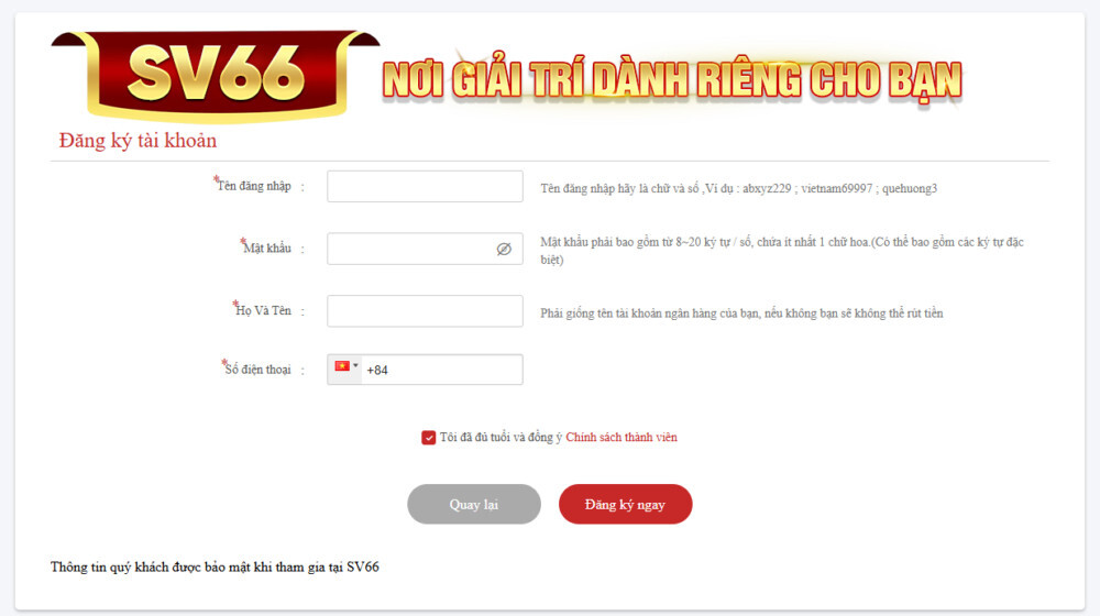 Cách đăng ký tài khoản SV66 và đăng nhập nhanh nhất